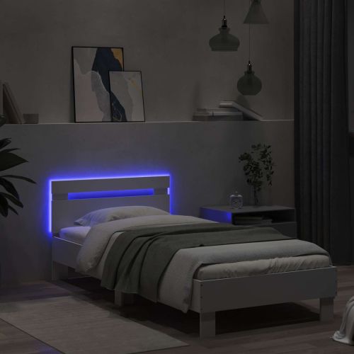 Легло с LED Бяло 80 x 200 cm Инженерна дървесина