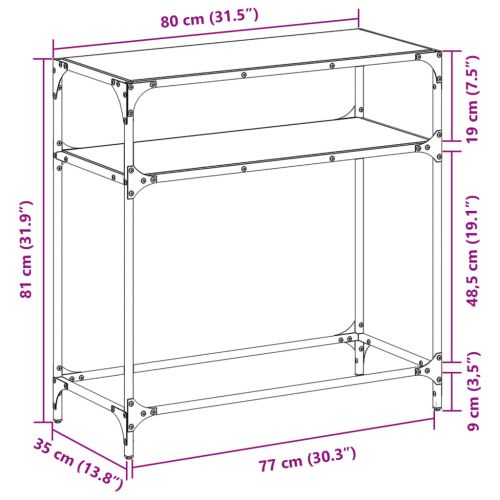 Конзолна маса с черен стъклен плот 80x35x81 см стомана
