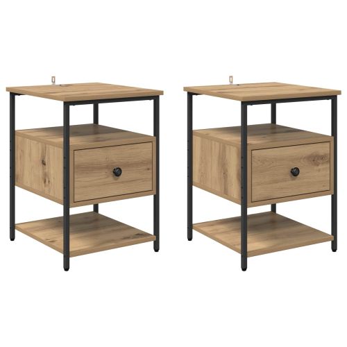 Нощен шкаф с чекмедже 2 pcs Дъб 40 x 42 x 56 см Инженерно дърво