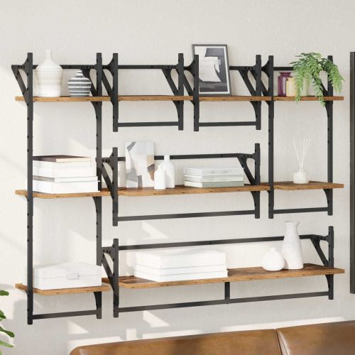 Комплект стенни рафтове 6 pcs Старо дърво 100 x 25 x 30 cm