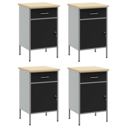 Работен кабинет с чекмедже 4 pcs Черен и Сив 200 x 55 x 85 см