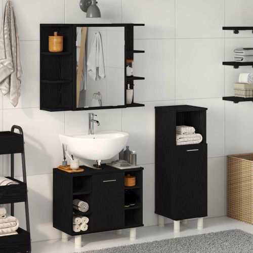 Комплект мебели за баня с рафт 3 pcs Черно 30 x 30 x 99,5 см