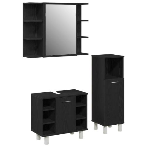 Комплект мебели за баня с рафт 3 pcs Черно 30 x 30 x 99,5 см