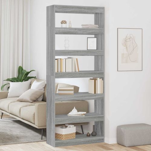 Шкаф за книги Сив Сонома 80 x 30 x 198 см Инженерно дърво