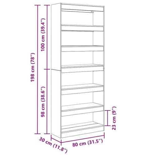 Шкаф за книги Сив Сонома 80 x 30 x 198 см Инженерно дърво