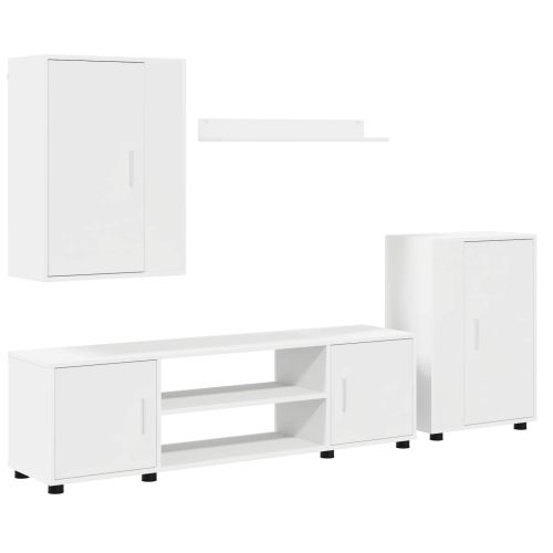 Комплект ТВ шкаф Монтиране на стена 4 pcs Бяло Инженерно дърво