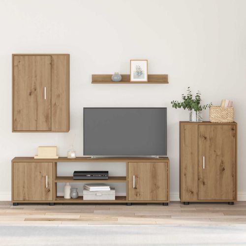 Комплект ТВ шкаф Монтиране на стена 4 pcs Дъб Инженерно дърво