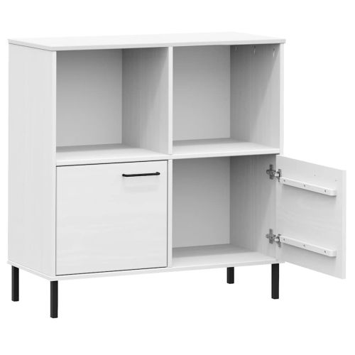 Библиотека с метални крака бяла 90x35x90,5 см дърво масив OSLO