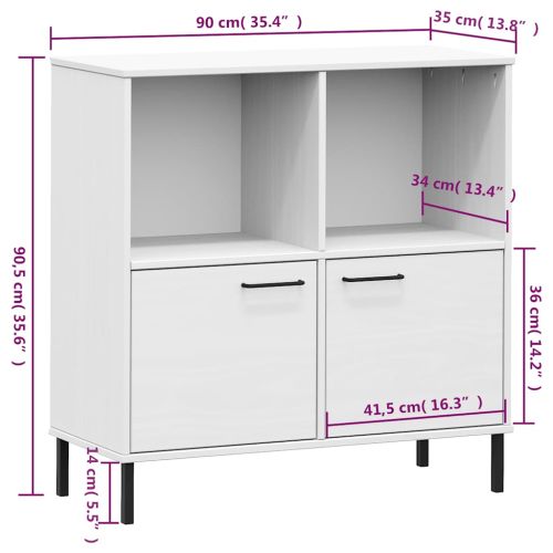 Библиотека с метални крака бяла 90x35x90,5 см дърво масив OSLO