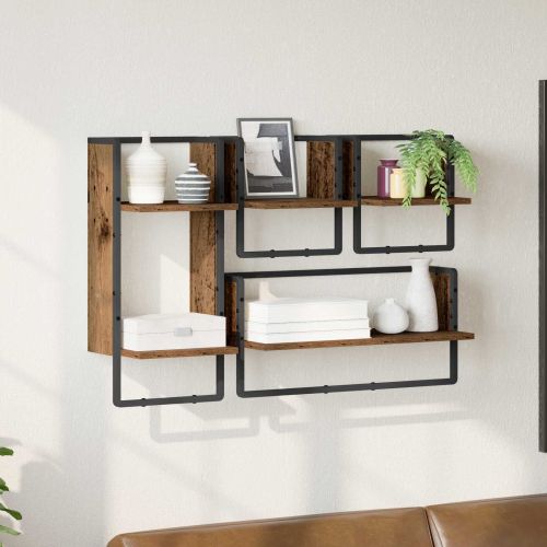 Комплект стенни рафтове 4 pcs Старо дърво 65 x 25 x 30 cm