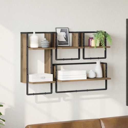 Комплект стенни рафтове с рафт 4 pcs Дъб 65 x 25 x 30 cm