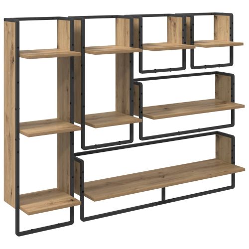 Комплект стенни рафтове с рафт 6 pcs Дъб 100 x 25 x 30 cm