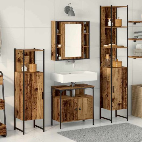 Комплект мебели за баня 4 pcs Старо дърво Инженерно дърво