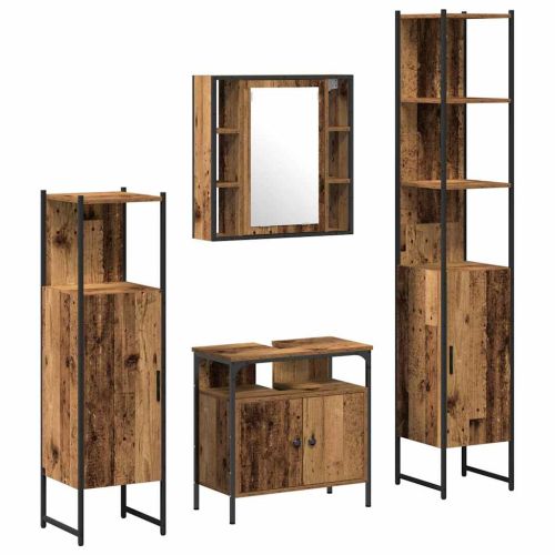Комплект мебели за баня 4 pcs Старо дърво Инженерно дърво
