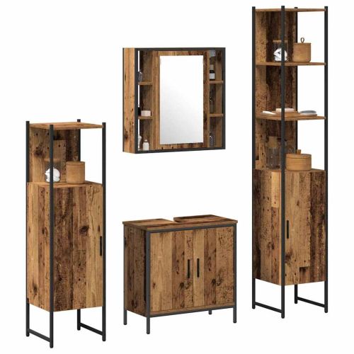 Комплект мебели за баня с рафт 4 pcs Кафяво 33 x 33 x 185.5 см