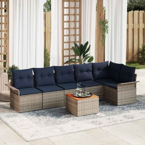 Градински Софа Комплект с възглавница 7 pcs Сив полиратан