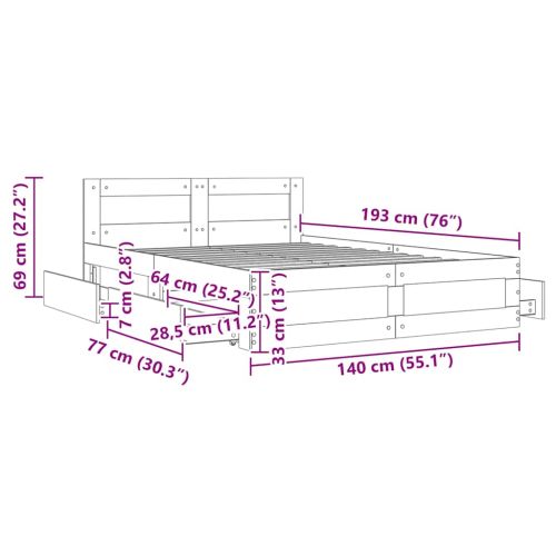 Рамка за легло с таблото 2 pcs Бял 137 x 188 см Инженерно дърво