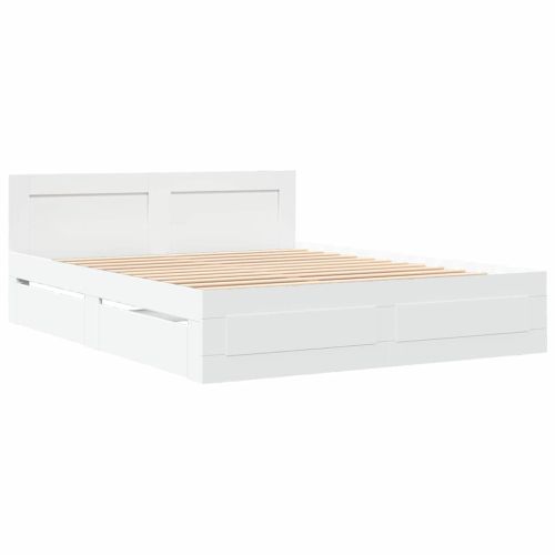 Рамка за легло с таблото 2 pcs Бял 150 x 200 cm Инженерно дърво