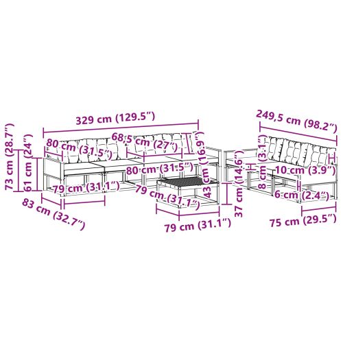 Комплект дивани за открито 8 pcs Естествено и черно