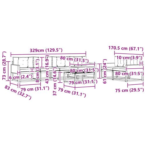 Комплект дивани за открито 7 pcs Натурален и Антрацит