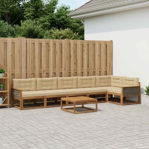 Комплект дивани за открито 7 pcs Натурален и Бежов