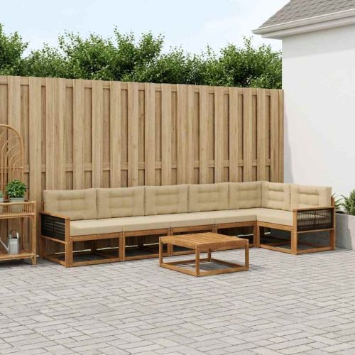 Комплект дивани за открито 7 pcs Натурален и Бежов