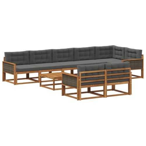 Комплект дивани за открито 9 pcs Натурален и Антрацит
