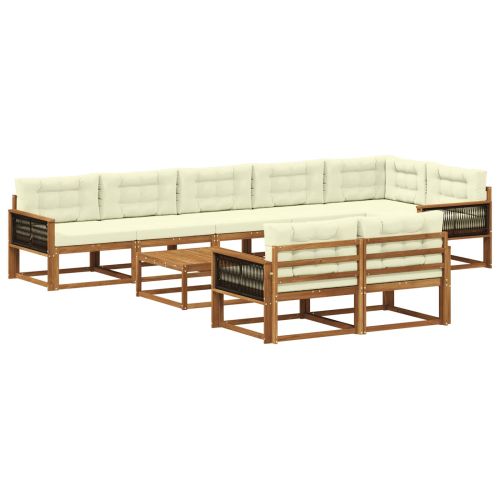 Комплект дивани за открито 9 pcs Натурален и Крема
