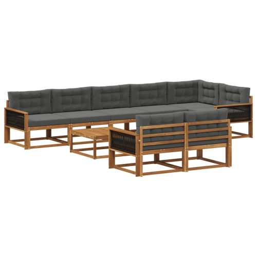 Комплект дивани за открито 9 pcs Натурален и Антрацит