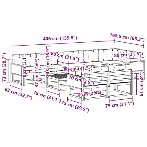 Комплект дивани за открито 9 pcs Натурален и Антрацит