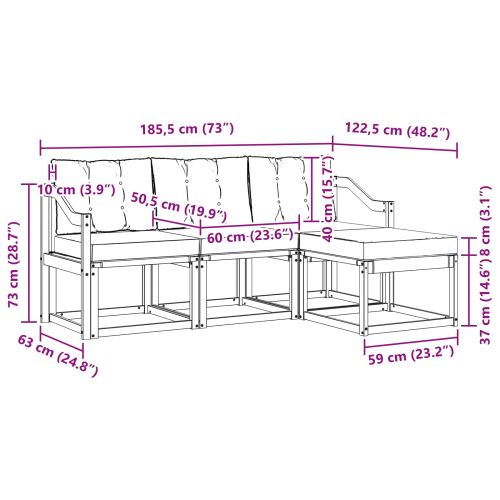 Комплект дивани за открито с възглавница 4 pcs Бяло и черно