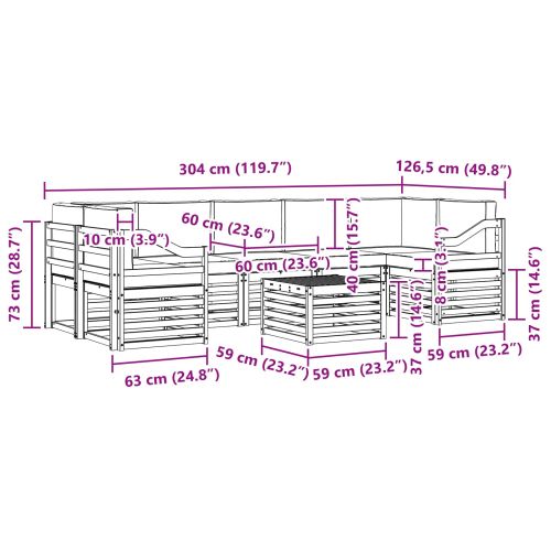Комплект дивани за открито 8 pcs Бяло и Бежово Полиестер