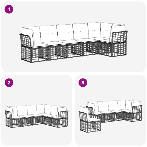 Градински Софа Комплект 6 pcs Черен полиратан