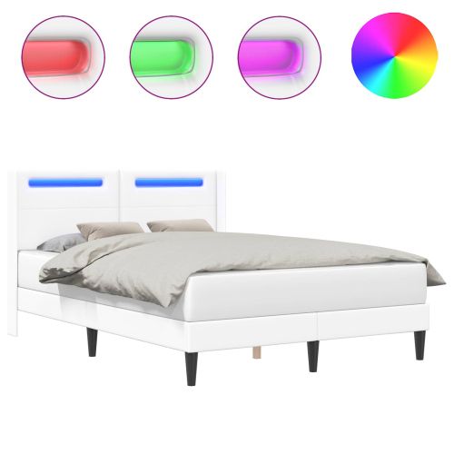 Рамка за легло с LED ленти Бяло 140 x 190 cm Изкуствена