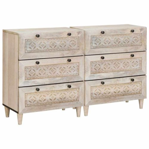 Служебен шкаф 2 pcs Бяло 120 x 33,5 x 75 см мангово дърво масив