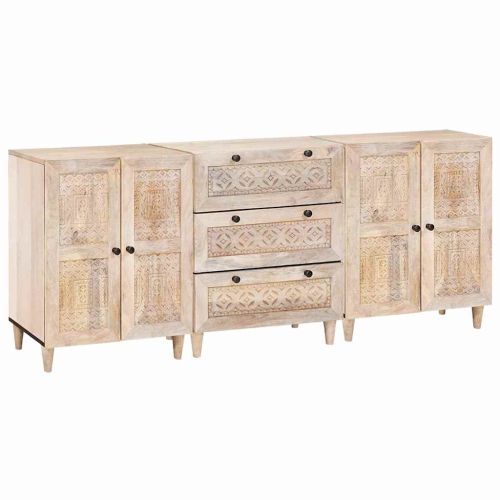 Служебен шкаф 3 pcs Бяло 180 x 33,5 x 75 см мангово дърво масив
