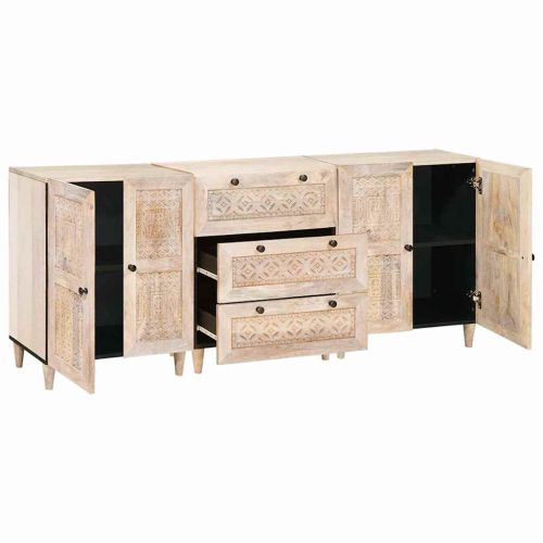 Служебен шкаф 3 pcs Бяло 180 x 33,5 x 75 см мангово дърво масив