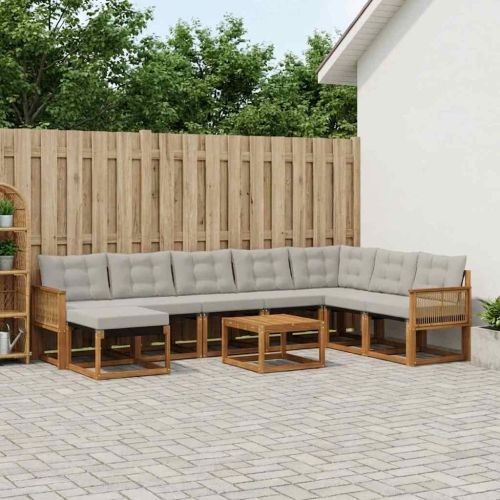 Комплект дивани за открито 9 pcs Натурално и светлосиво