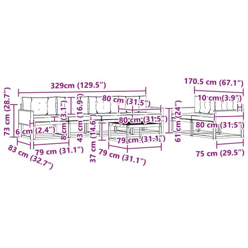 Комплект дивани за открито 7 pcs Натурален и Антрацит