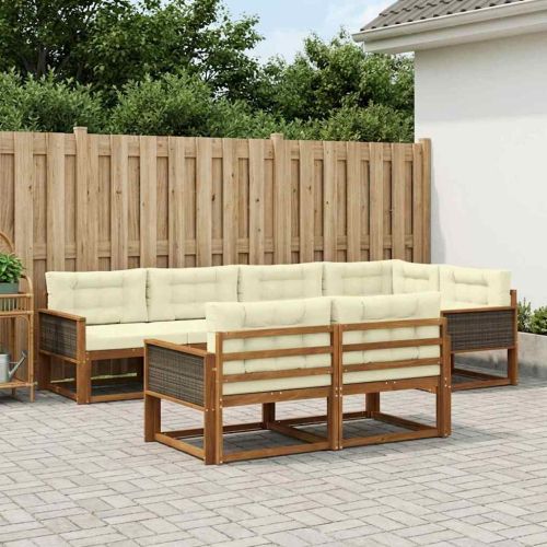 Комплект дивани за открито 8 pcs Натурален и Крема