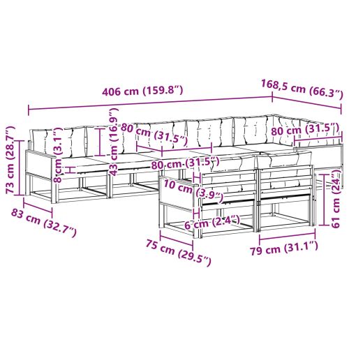Комплект дивани за открито 8 pcs Натурален и Крема