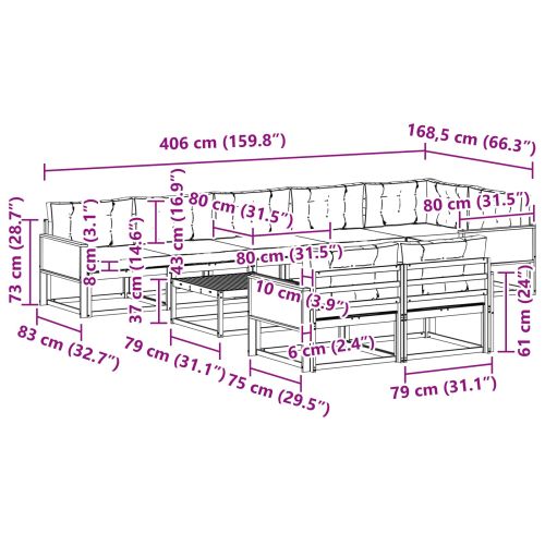 Комплект дивани за открито 9 pcs Естествено и светлосиво
