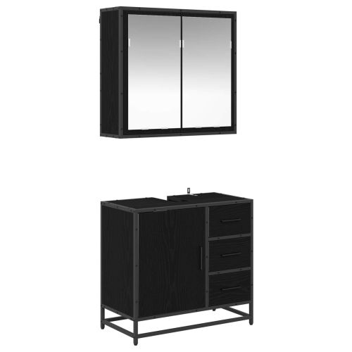 Комплект мебели за баня с врата 2 pcs Черен дъб Инженерно дърво