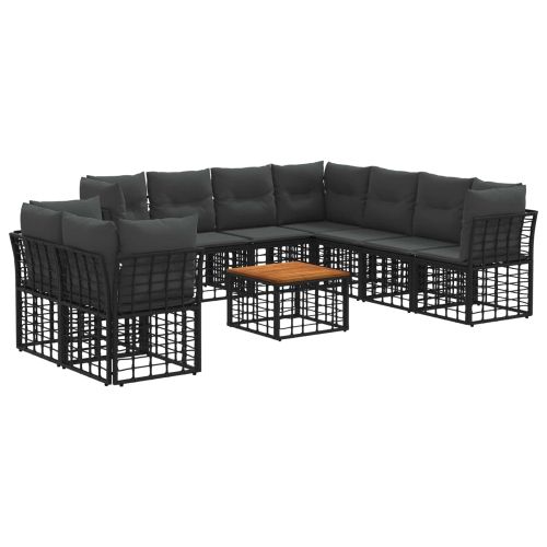Комплект дивани за открито 10 pcs Черно и тъмно сиво Полиестер