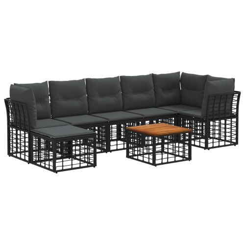 Комплект дивани за открито 8 pcs Черно и тъмно сиво Полиестер