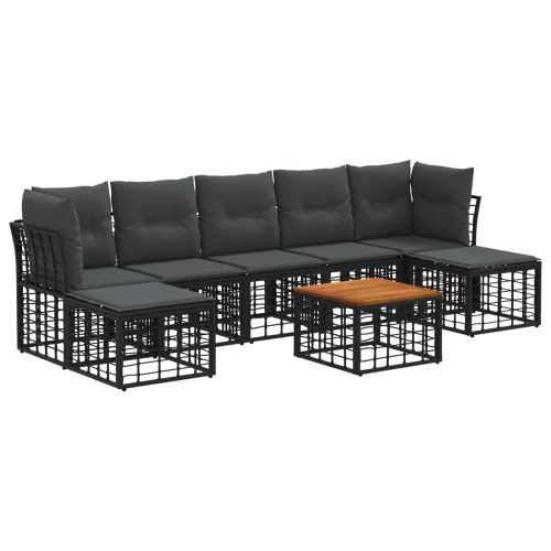 Комплект дивани за открито 8 pcs Черно и тъмно сиво Полиестер