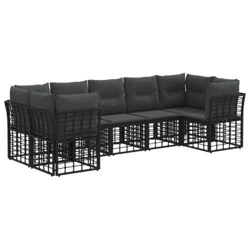Комплект дивани за открито 7 pcs Черно и тъмно сиво Полиестер
