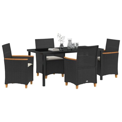Комплект за хранене в градината 5 pcs Черно полиратан