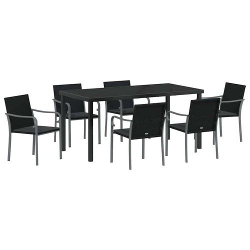Комплект за хранене в градината 7 pcs Черен и Сив ПЕ ратан