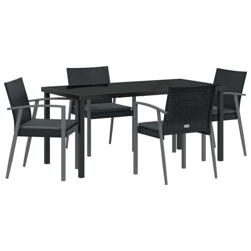 Комплект за хранене в градината 5 pcs Черен и Сив ПЕ ратан